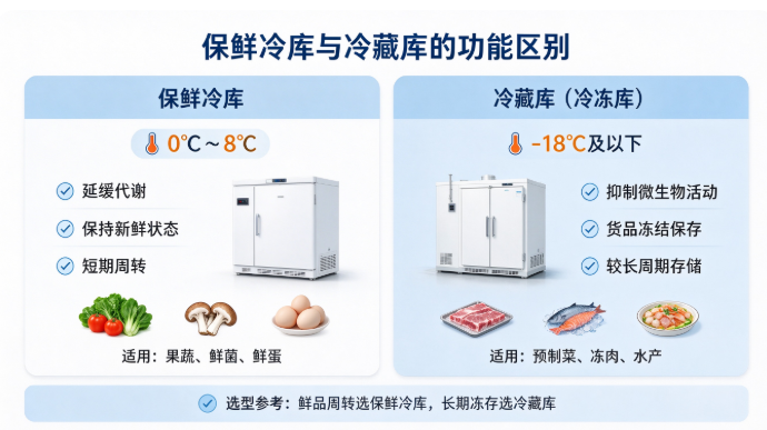 保鲜冷库与冷藏库在功能上的区别是什么？